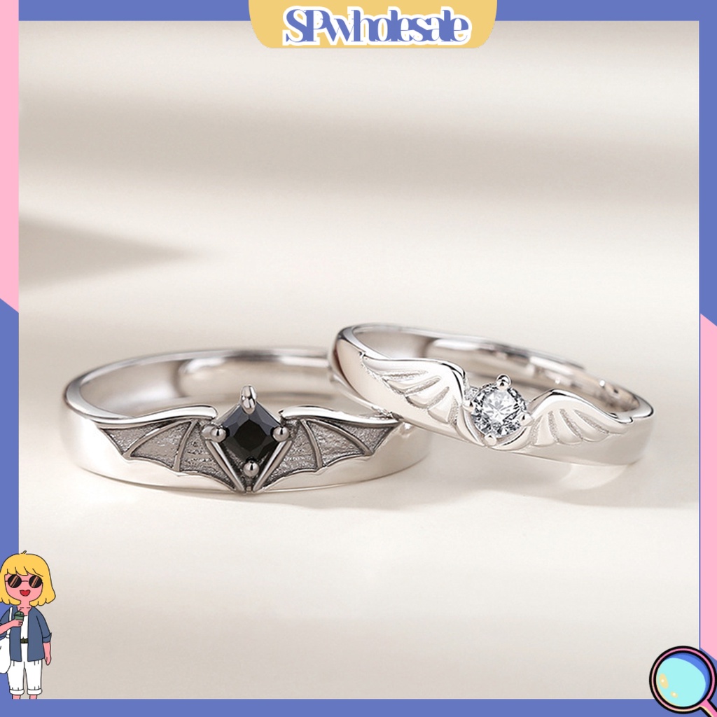 <SPwholesale> Nhẫn Đính Đá Zircon Mạ Điện Sáng Bóng Trang Trí Cánh Thiên Thần Quỷ Quà Tặng Cho Cặp Đôi