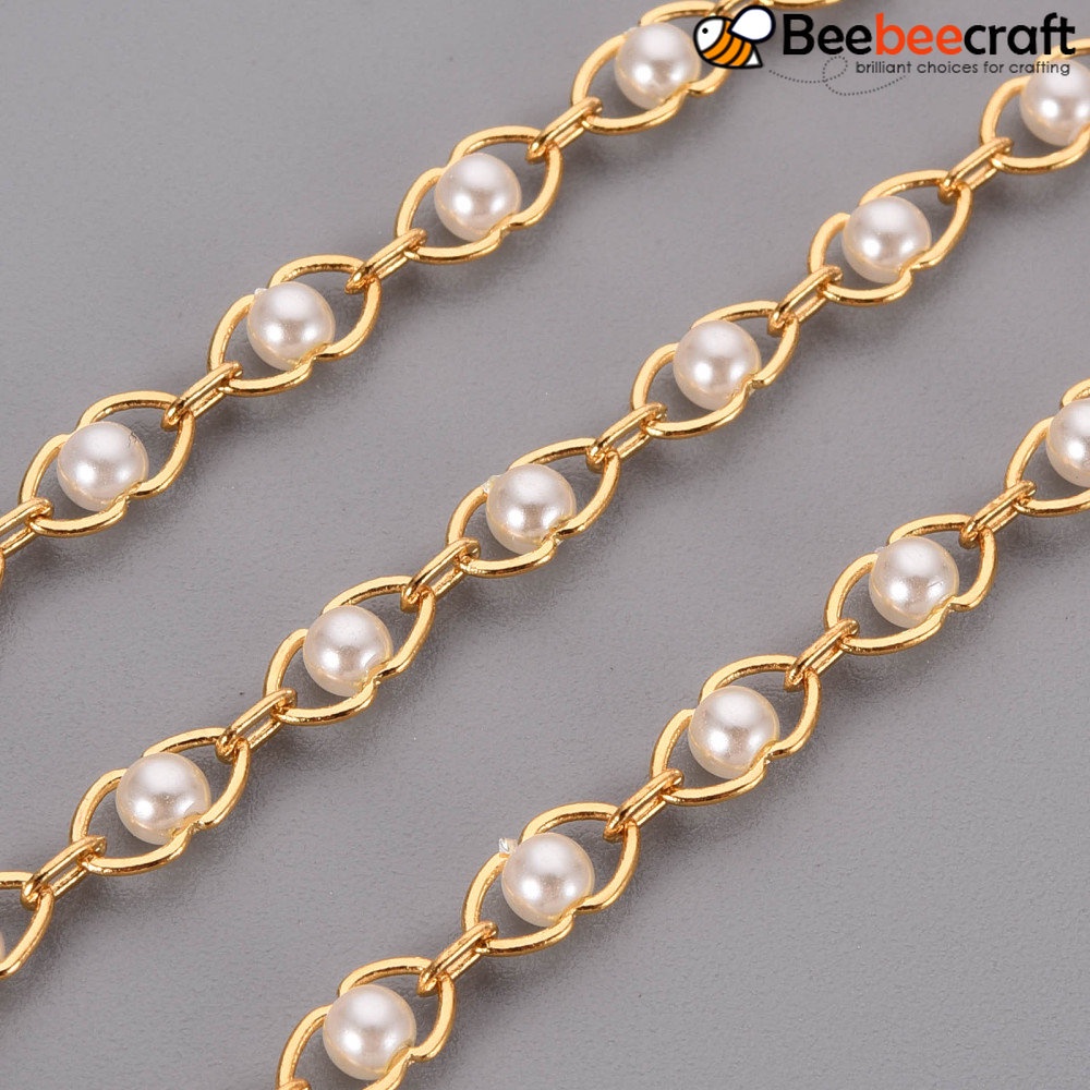 1 Cuộn Chuỗi Hạt Ngọc Trai Giả Bằng Nhựa ABS Mạ Vàng 18K 7.5x4x3mm Và 3.6x2x0.4mm Khoảng 16.4 Feet (5m) / Cuộn