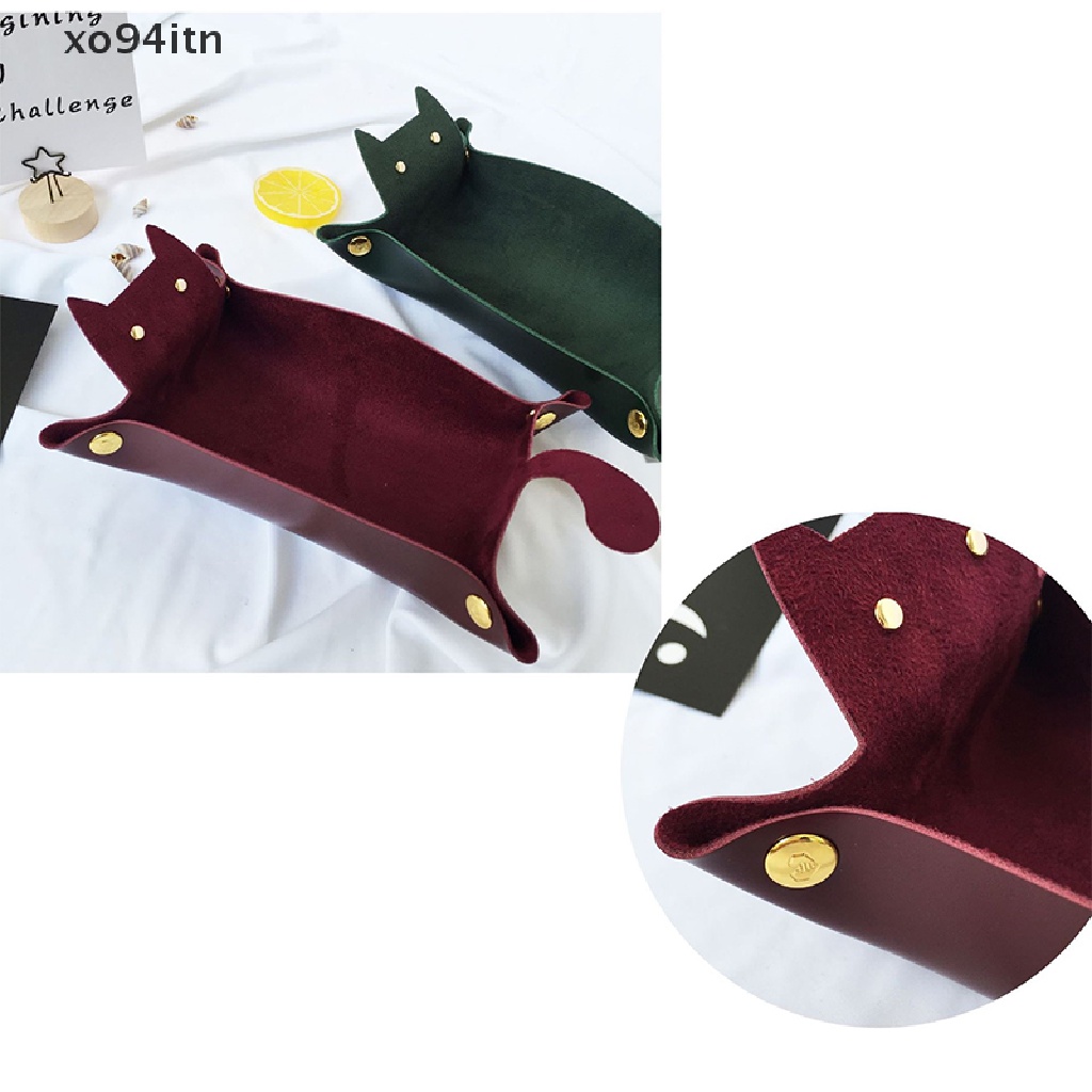 1 Khay Da Đựng Đồ Để Bàn Hình Mèo Dễ Thương