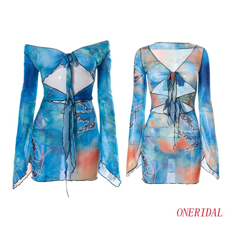 Đầm Tay Dài Hở Rốn In Họa Tiết Nhiều Màu Sắc Thời Trang Mùa Hè Xinh Xắn Cho Nữ