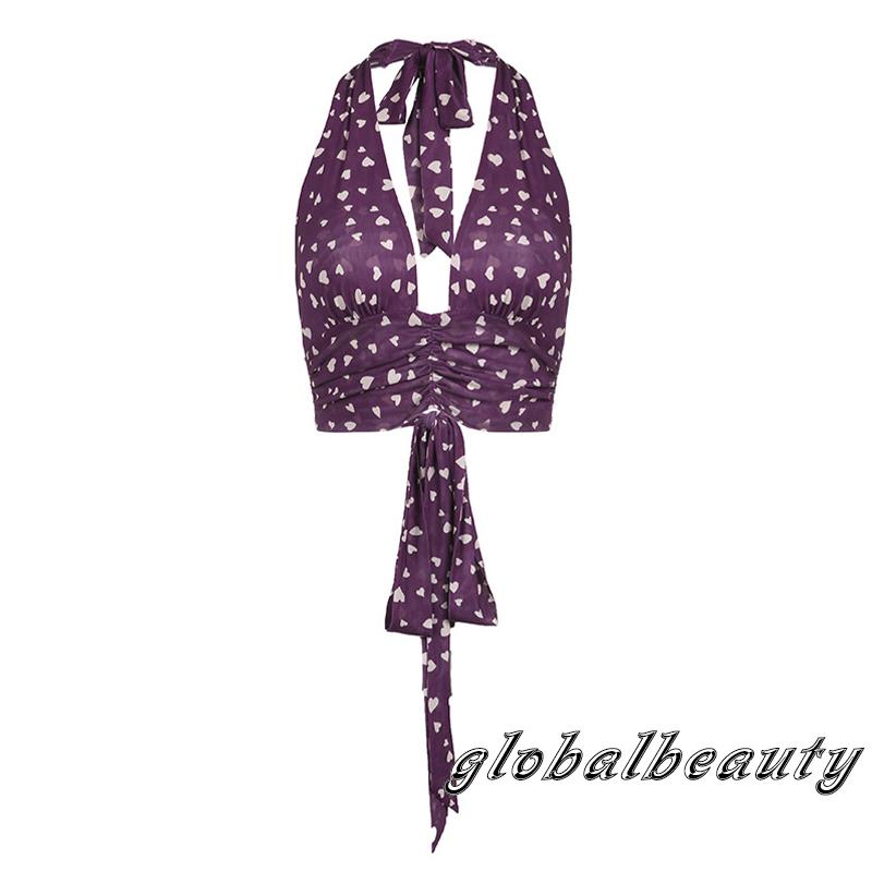 Áo Hai Dây Mùa Hè Họa Tiết Trái Tim Hở Lưng Gợi Cảm Cho Nữ