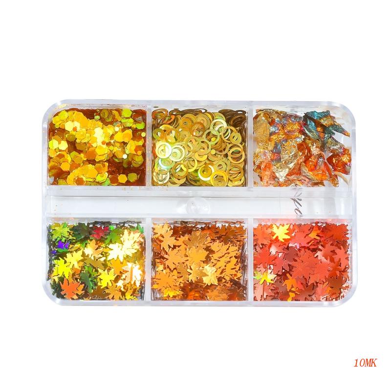 Miếng Dán Trang Trí Móng Tay 3D Hình Lá Phong Lấp Lánh