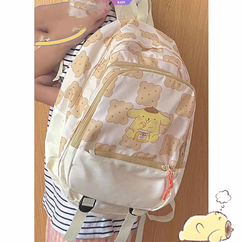 Sanrio Ba Lô Đi Học Thiết Kế Hai Khóa Kéo Và Bóng Lông Hoạt Hình Phong Cách Nhật Bản Dễ Thương Cho Nữ Y2k [RAIN]