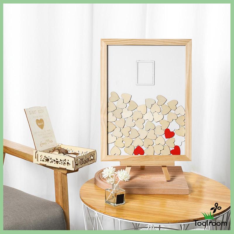 Sách Ký Tên Bằng Gỗ Hình Trái Tim Kèm 80 Tấm Trang Trí Tiệc Cưới