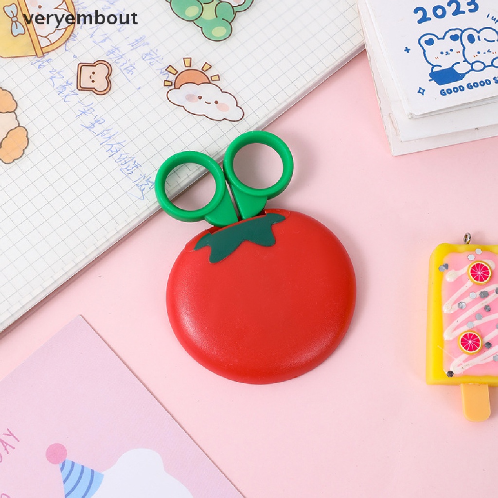 Kéo Cắt Trái Cây Từ Tính Bằng Giấy An Toàn Họa Tiết Trái Dâu Hoạt Hình Dễ Thương Cho Học Sinh