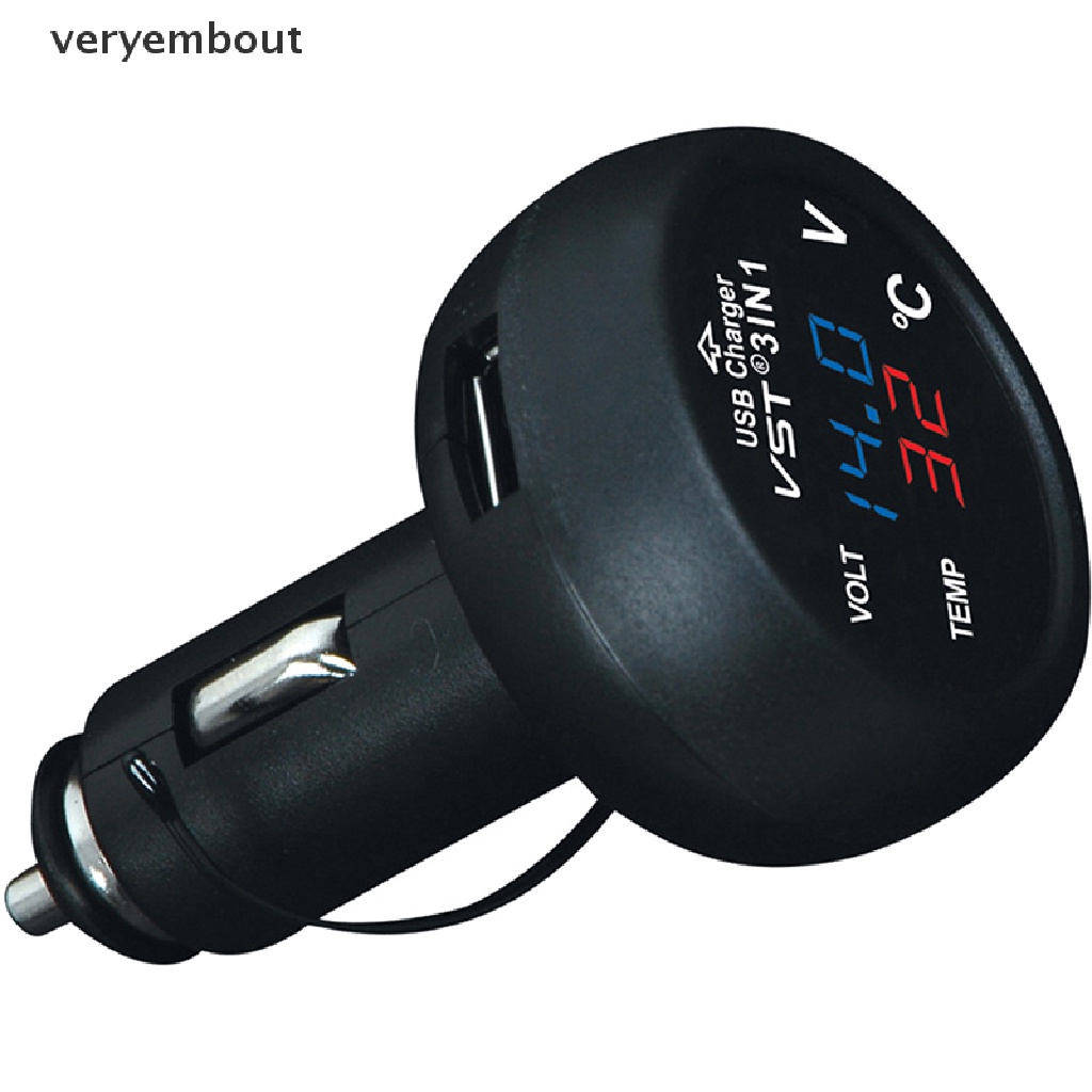Thiết Bị Đo Nhiệt Độ Và Sạc USB 3 Trong 1 12V / 24V Có Đèn LED Kỹ Thuật Số Cho Xe Hơi