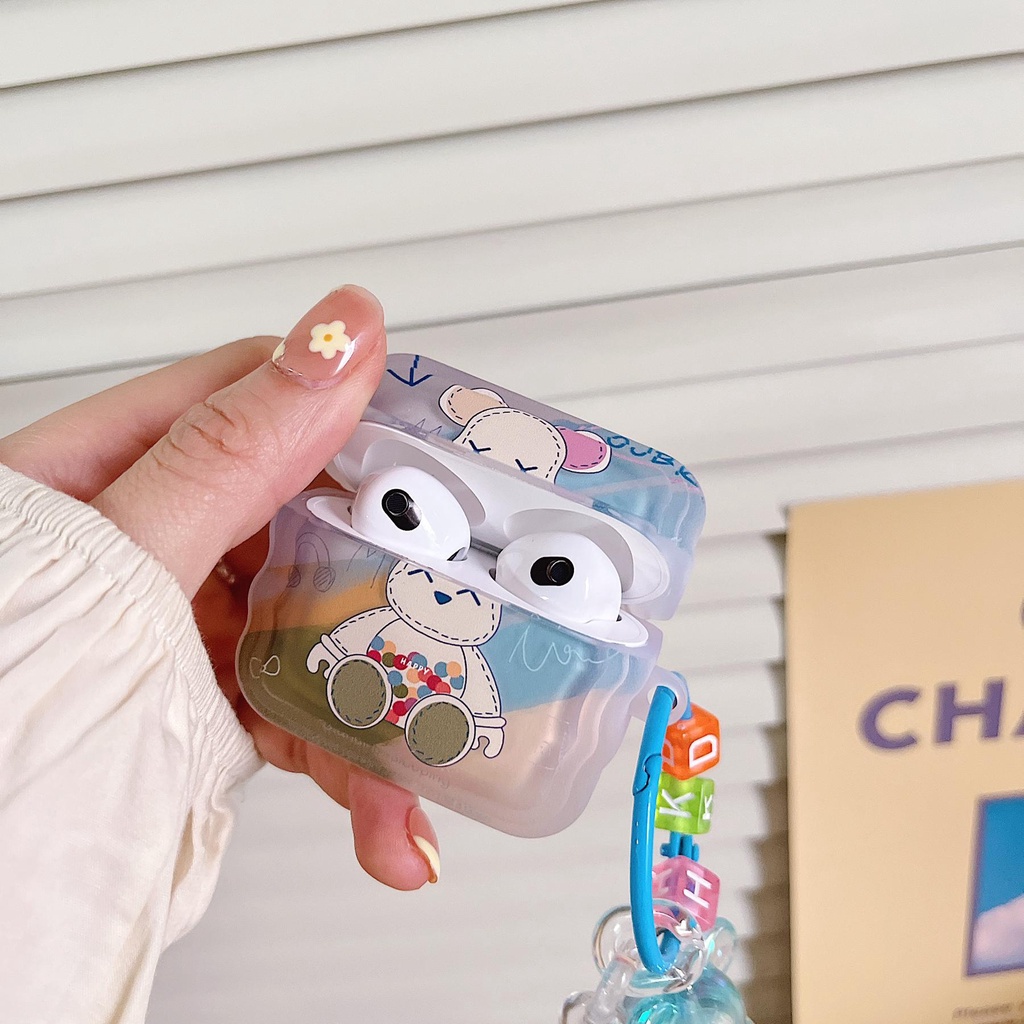 Vỏ Bảo Vệ Hộp Sạc Tai Nghe Airpods 1 2 3 Pro2 2022 Trong Suốt Họa Tiết Hoạt Hình Chú Gấu 3D Dễ Thương Chống Thất Lạc