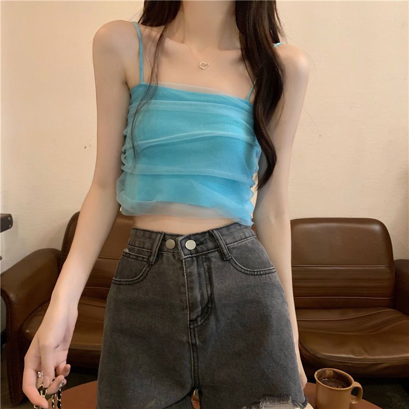 Áo Hai Dây Mùa Hè Dáng Ngắn Màu Hồng Gợi Cảm Hợp Thời Trang Cho Nữ