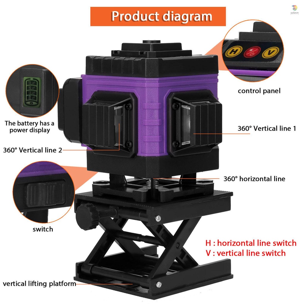 Dụng Cụ Đo Mức Laser Đa Năng 12 Đường Dọc Với 33 Đường yula) Đa Năng° Đai Tự Phục Hồi Chức Năng Tự Phục Hồi