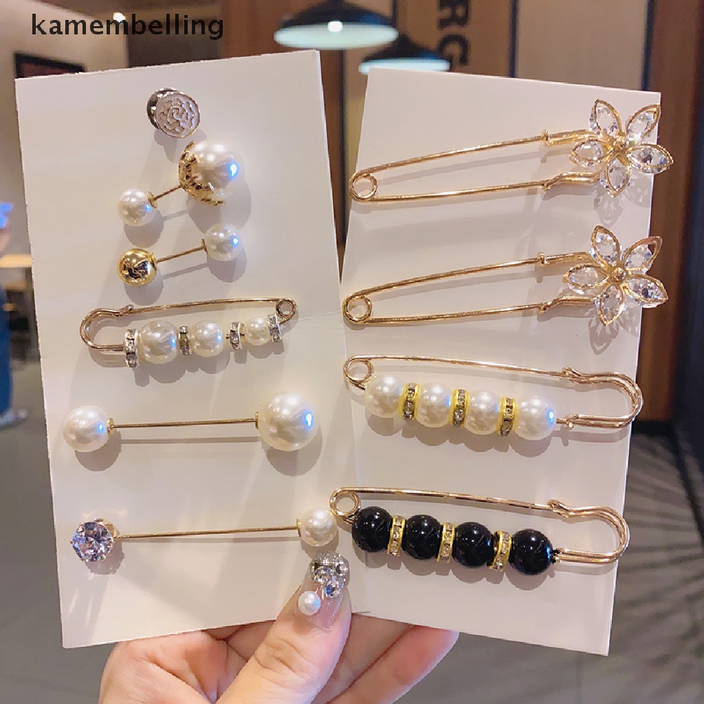 Set 4 / 6 Ghim Cài Thắt Lưng Quần Áo Đính Đá Ngọc Trai