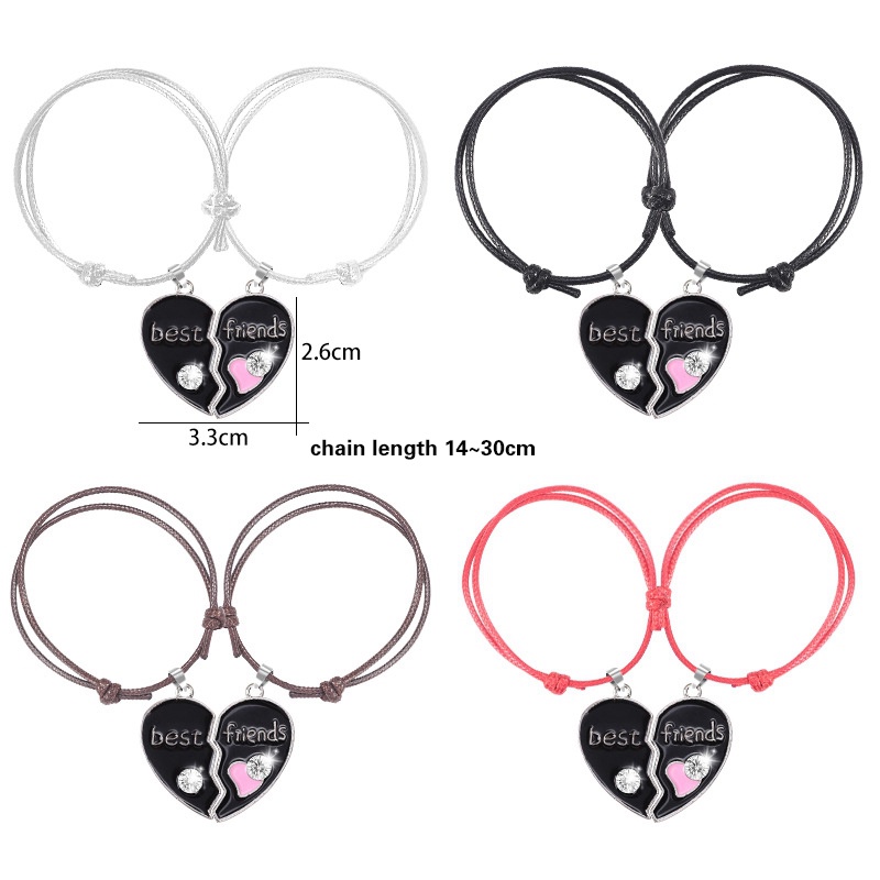 Set 2 Vòng Tay Da Nhiều Lớp Mặt Hình Trái Tim Thời Trang