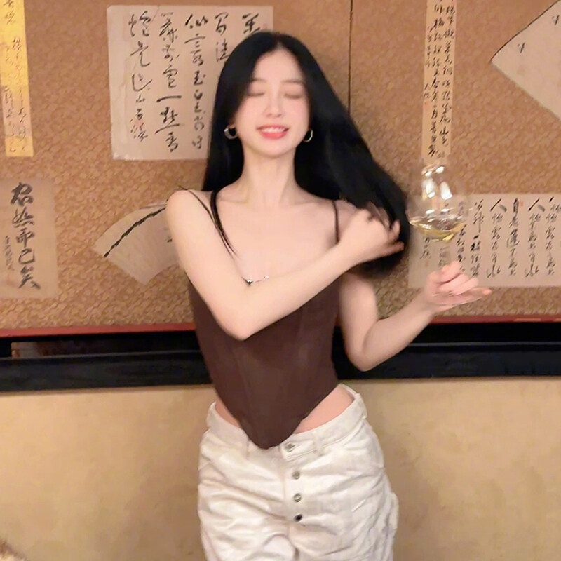 Kliou 2023 Mới Áo Croptop Hai Dây Ôm Dáng Khoét Lỗ Rỗng Gợi Cảm Ngọt Ngào Phong Cách Retro Mùa Hè Cho Nữ