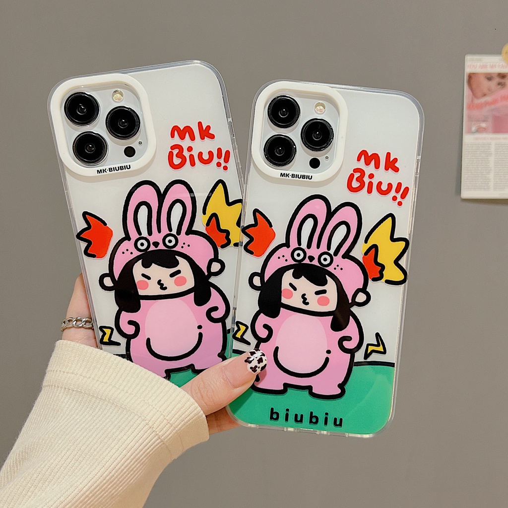 Ốp Điện Thoại TPU Dẻo Trong Suốt Họa Tiết Cô Gái &amp; Chú Thỏ Dễ Thương Cho iphone 14 13 11 12 Pro Max
