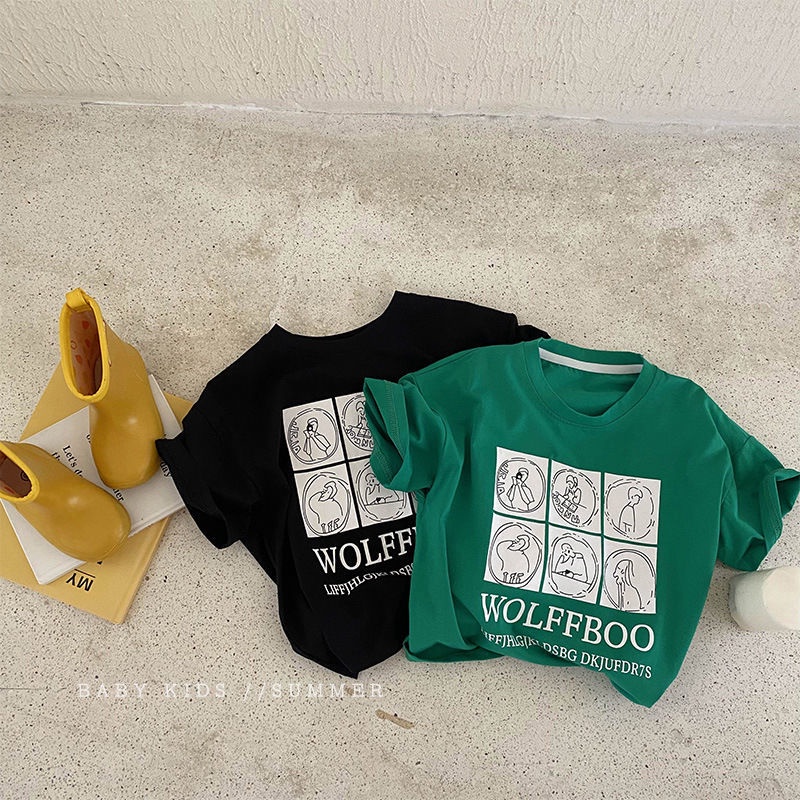 Áo Thun 100% cotton Tay Ngắn Thoáng Khí In Họa Tiết Hoạt Hình Dành Cho Trẻ Em