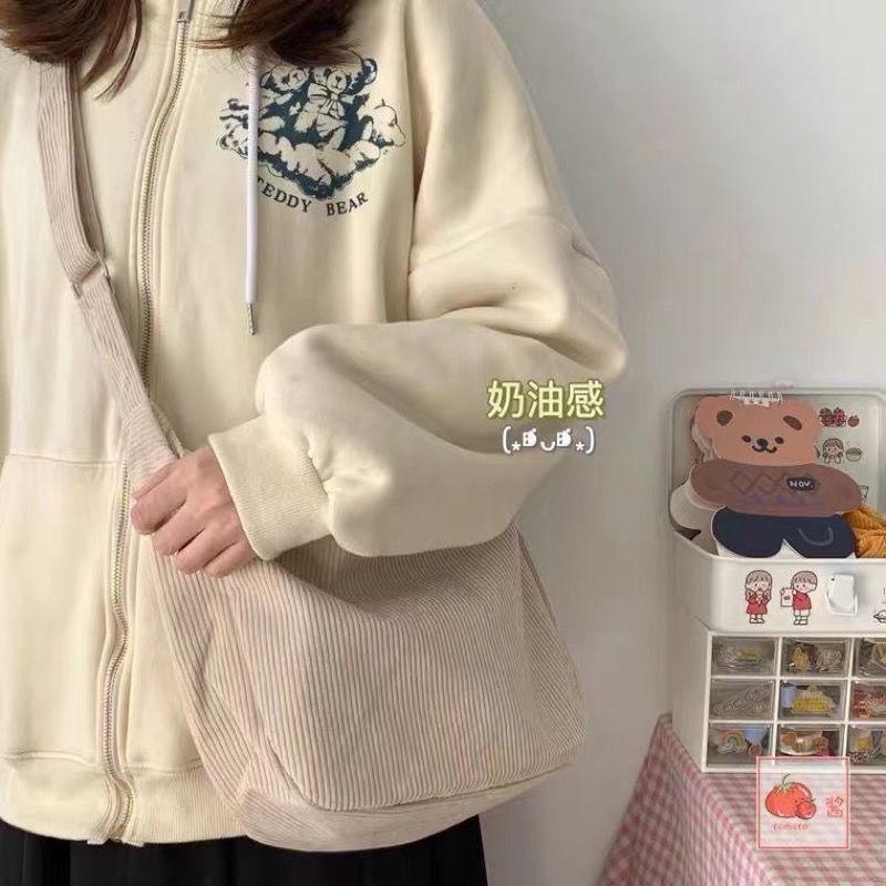 Deere Jack Túi Đeo Chéo Vải Nhung Phong Cách Hàn Quốc Cho Nữ