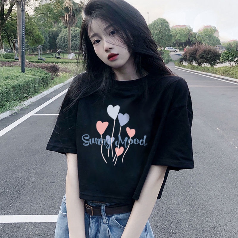 Áo Thun Cotton Ngắn Tay Dáng Rộng Phong Cách Hàn Quốc Cho Nữ