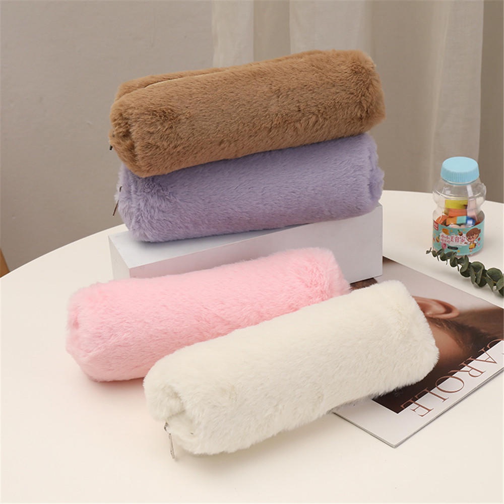 Túi Đựng Bút / Mỹ Phẩm / Tiền Xu Phối Lông Xù 4 Màu Dễ Thương Cho Bạn Gái