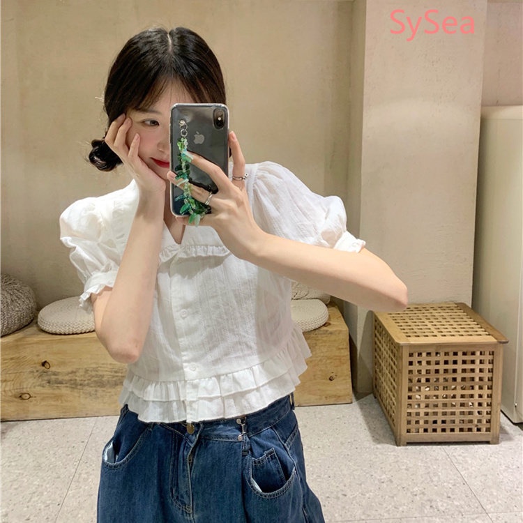 Áo Kiểu Cổ Búp Bê Phối Ren Thời Trang Mùa Hè Cho Nữ