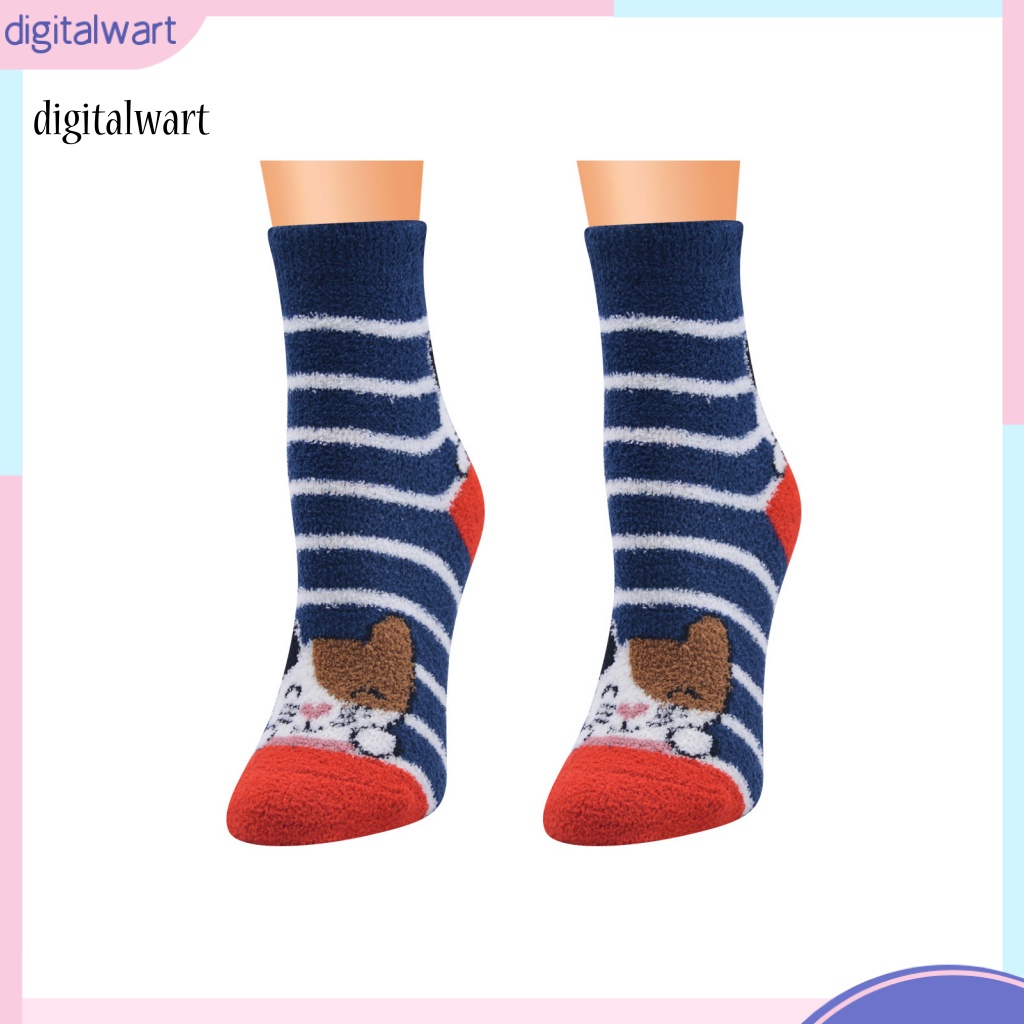 Kỹ Thuật Số| Vớ Nhung San Hô Mềm Mại Họa Tiết Mèo / Kẻ Sọc / Chấm Bi Giữ Ấm Mùa Đông Cho