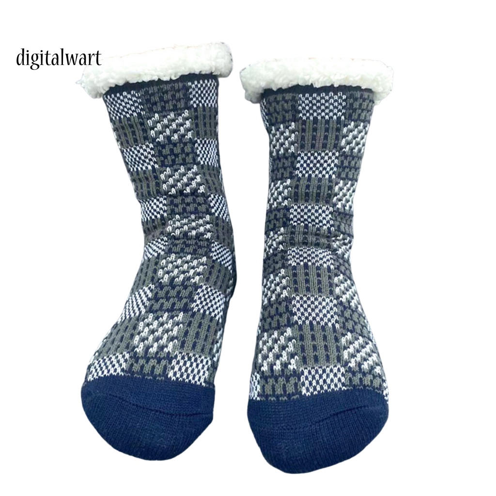 Kỹ Thuật Số| 1 Đôi Tất Ống Dày Giữ Ấm Mùa Đông Mềm Mại Co Giãn Họa Tiết Kẻ Sọc Màu Tương Phản