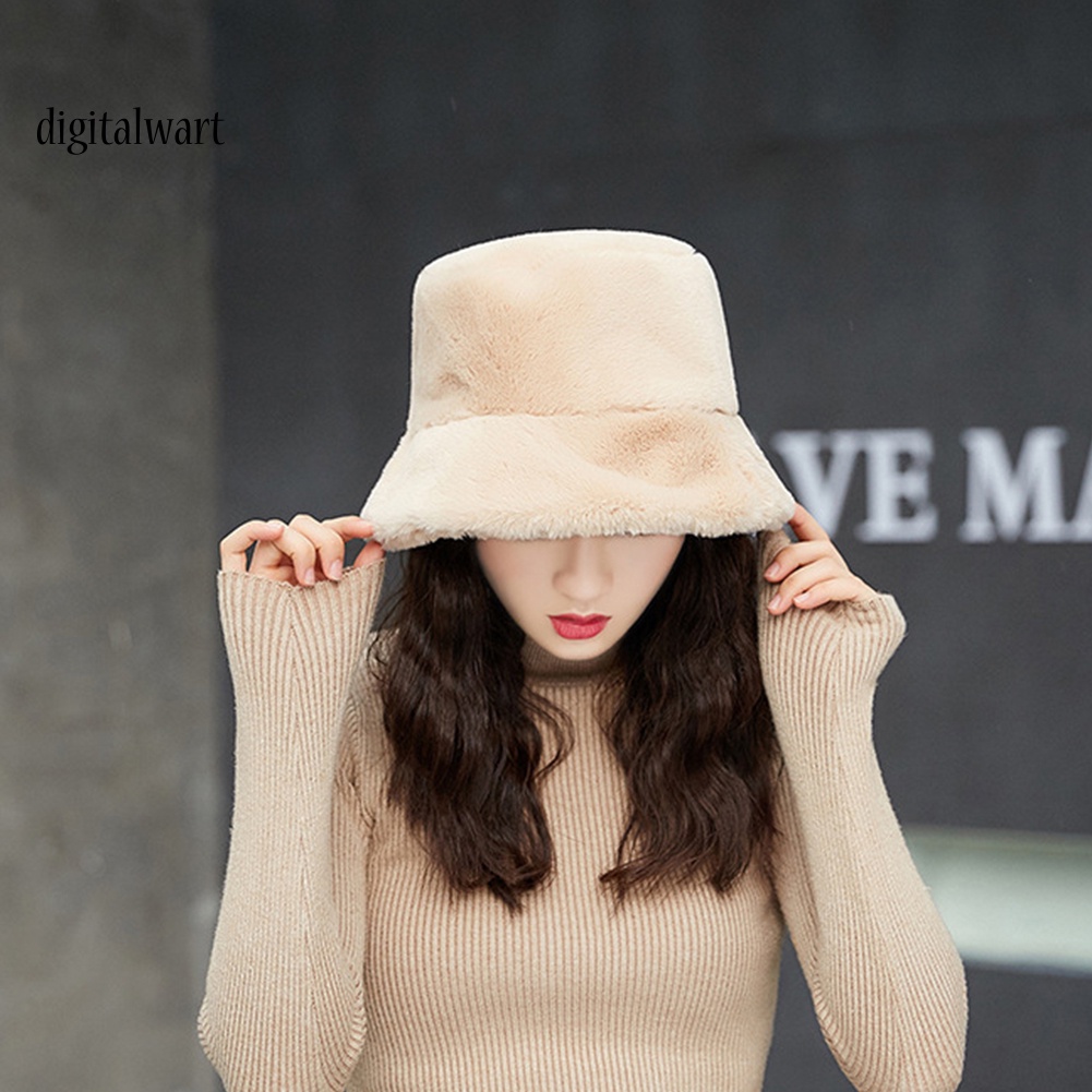 Kỹ Thuật Số| Mũ Bucket Nhung Lông Màu Sắc Thời Trang Mùa Đông Cho Nữ
