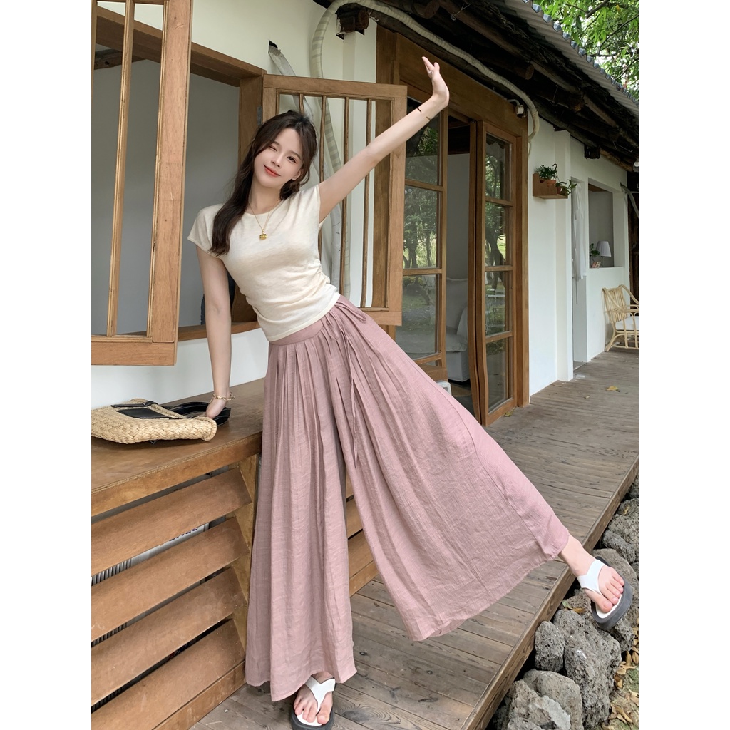 Quần dài SUXI ống rộng lưng cao thiết kế đơn giản thời trang mùa hè cho nữ