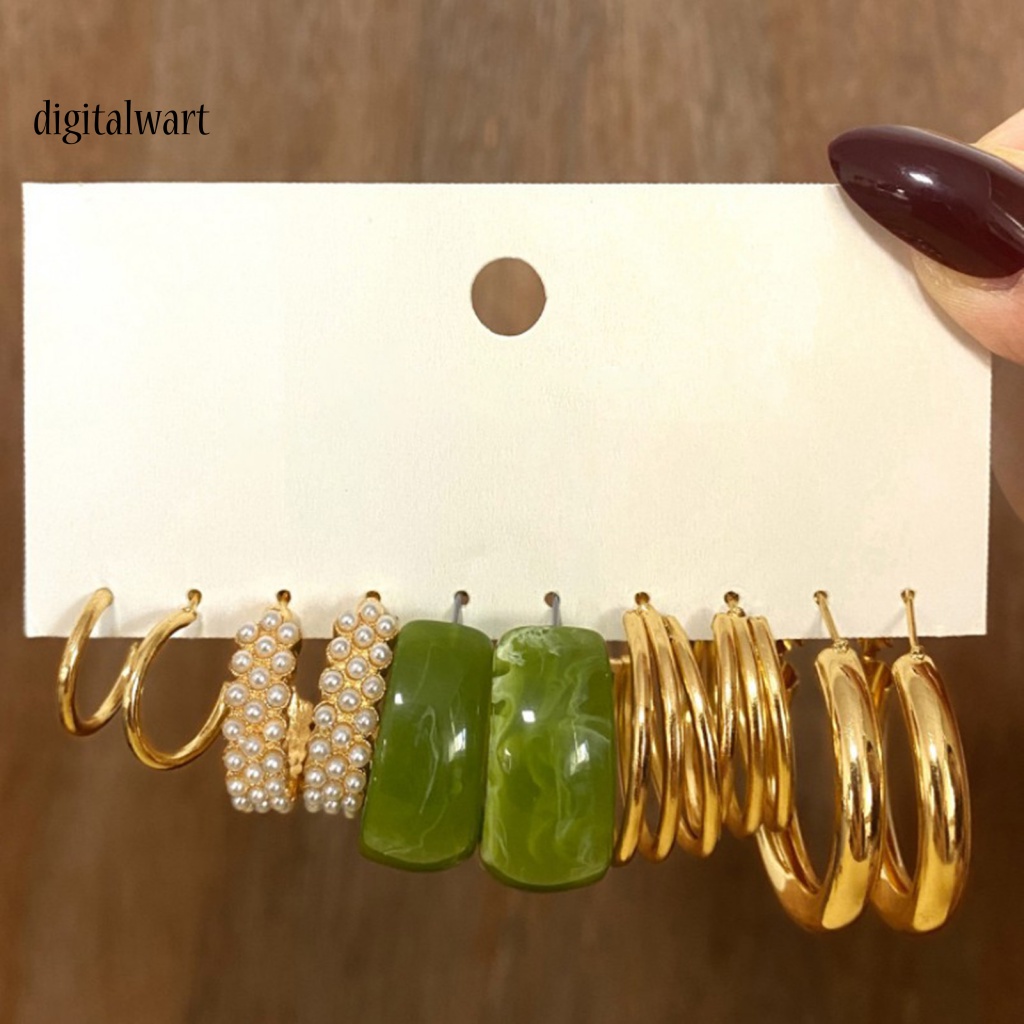 Kỹ Thuật Số| Set 5 Đôi Khuyên Tai Tròn Đính Ngọc Trai Nhân Tạo Phong Cách Bohemian Thời Trang