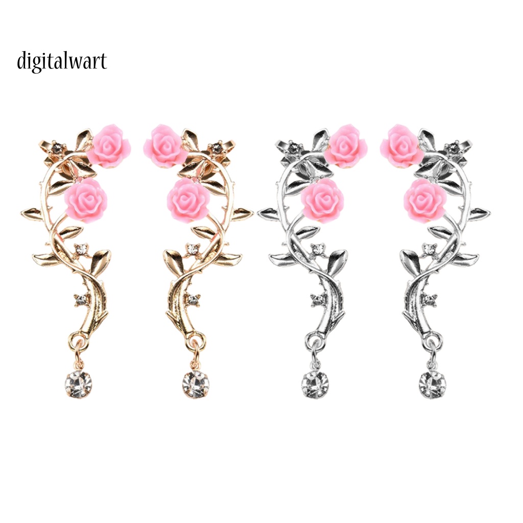 Kỹ Thuật Số| 1 Cặp Khuyên Kẹp Vành Tai Hình Hoa Hồng Đính Đá Lấp Lánh