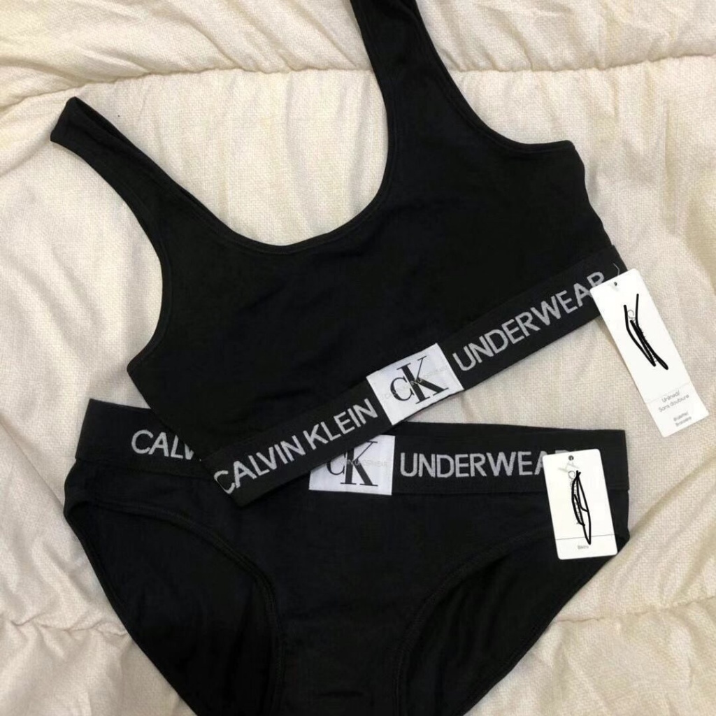 CK sports underwear women's gathered square Label vest set no steel ring elastic belt chest pad sexy bra bra