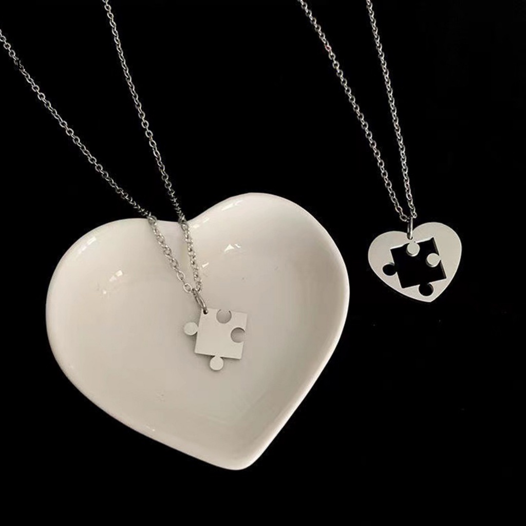 Kỹ Thuật Số| 1 Cặp Dây Chuyền Mạ Điện Hình Mảnh Ghép Trái Tim Phong Cách Punk Thích Hợp Làm Quà Tặng Cho Cặp Đôi