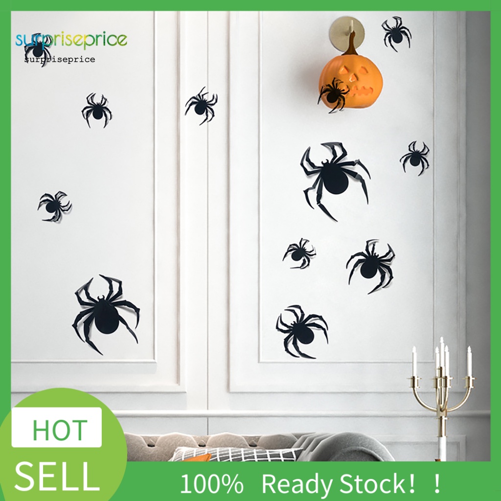 Set 12 Sticker Dán Tường Trang Trí Tiệc Halloween Hình Nhện