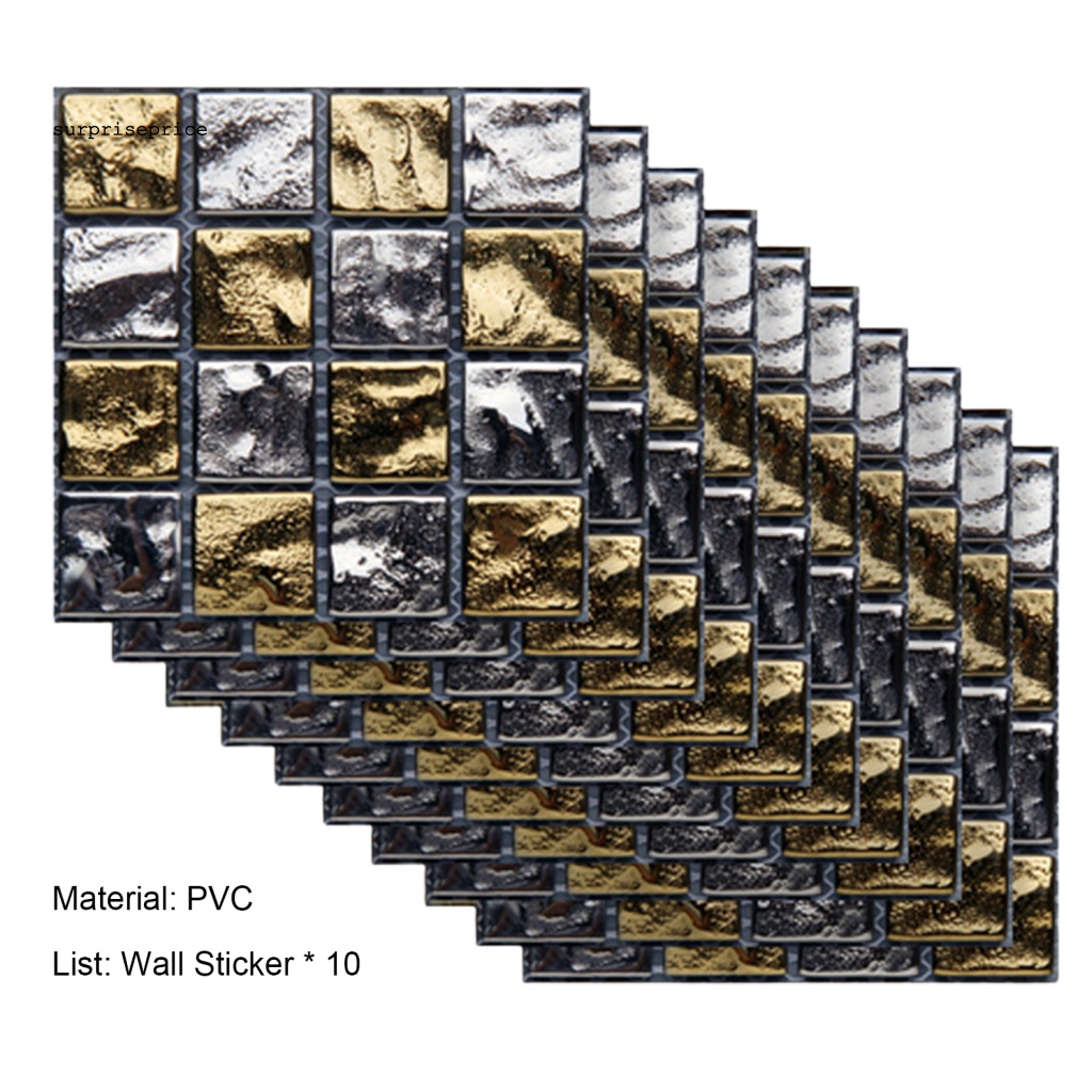 Set 10 Miếng Dán Tường / Sàn 3D Bằng PVC Chống Nước Dễ Lau Chùi DIY
