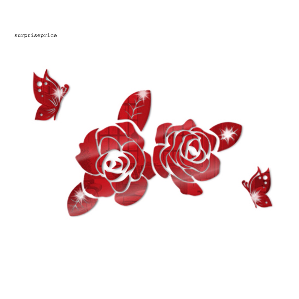 Decal dán tường Bằng Acrylic Họa Tiết Hoa Hồng Và Bướm 3D Tinh Xảo Có Thể Tháo Gỡ Trang Trí Nhà Cửa