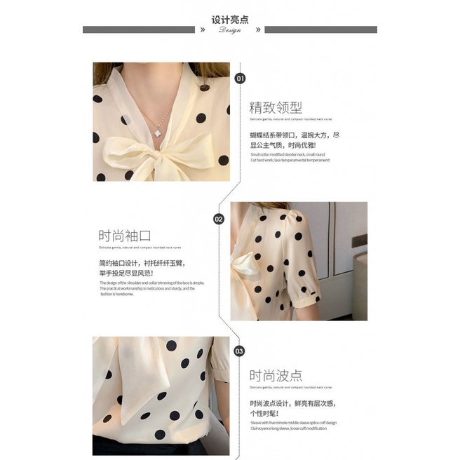 Áo Sơ Mi Chiffon Tay Ngắn Thắt Nơ Họa Tiết Chấm Bi Phong Cách Hàn Quốc Thời Trang Mới 2023 N544