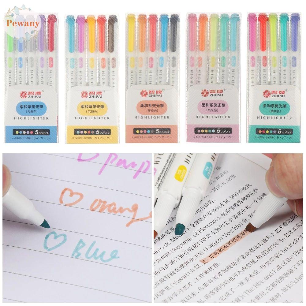 Bộ bút đánh dấu hai đầu 5 màu dạ quang dễ thương cho học sinh/văn phòng DIY