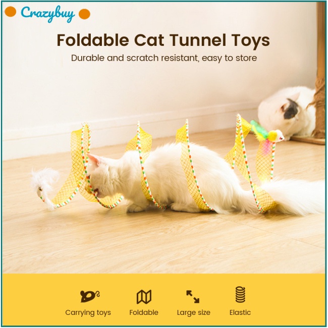 Cr Set 2 Đồ Chơi Đường Hầm Hình Chữ S Gấp Gọn Phối Lông Vũ Dành Cho Mèo Cưng