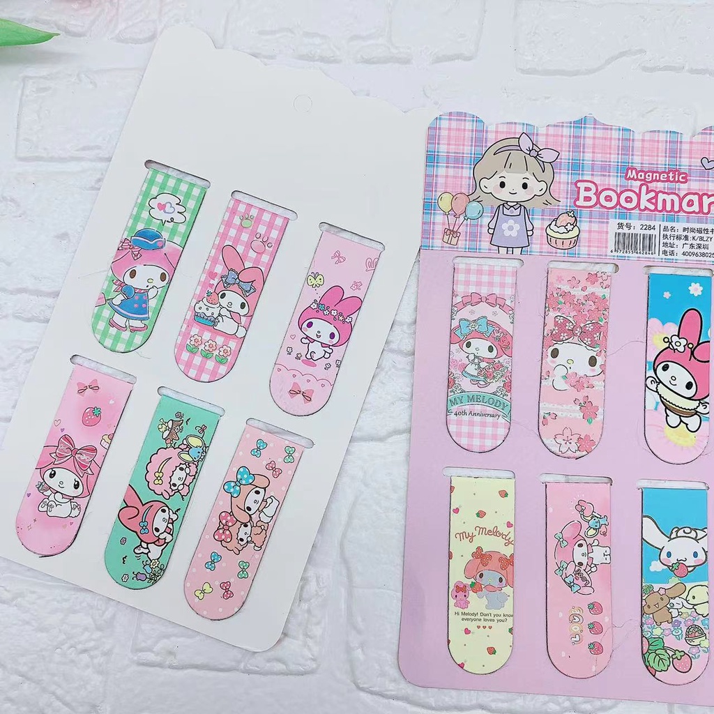 Sanrio bookmark Đánh Dấu Trang Bộ 6 Thẻ Đánh Dấu Sách Hai Mặt Từ Tính Màu Trắng In Hoạt Hình Kurumi Dễ Thương Cho Học Sinh