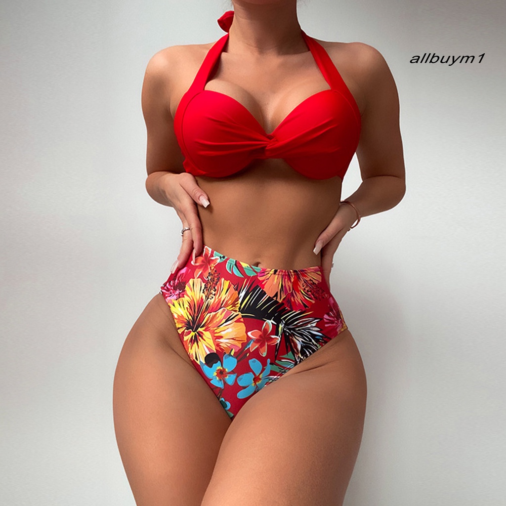 1 Bộ Đồ Bơi Bikini Có Mút Nâng Ngực Không Phai Họa Tiết Hoa Chất Liệu Polyester Cho Nữ
