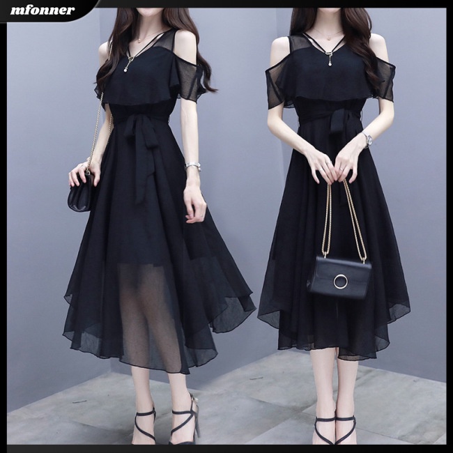 Đầm Chữ A Tay Ngắn Cổ Chữ V Màu Sắc Thanh Lịch Dành Cho Nữ