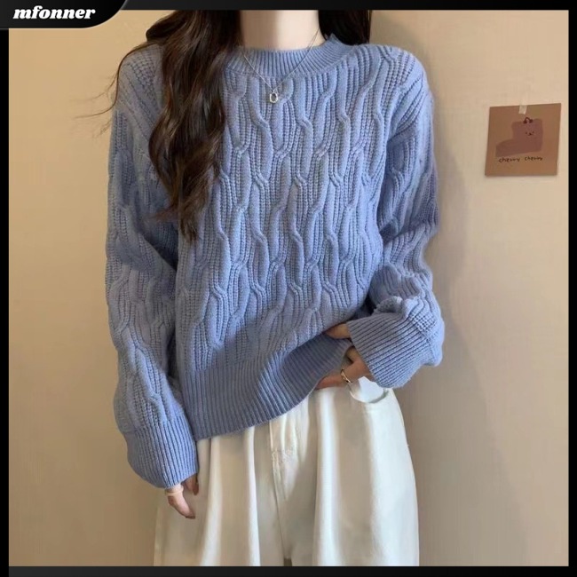 Áo Sweater Dệt Kim Tay Dài Cổ Tròn Màu Sắc Ngọt Ngào Cho Nữ
