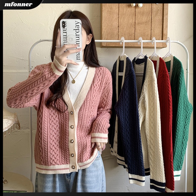 Áo Khoác Cardigan Dệt Kim Tay Dài Cổ Chữ V Thời Trang Cho Nữ