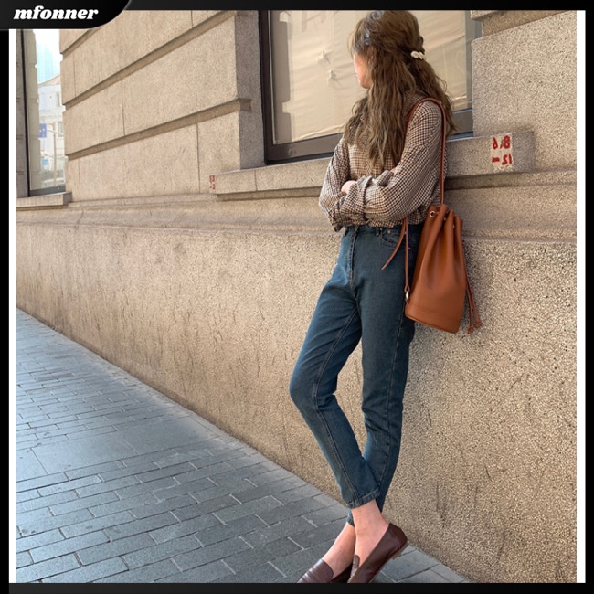 Áo Sơ Mi Dài Tay Dáng Rộng Hoa Văn Kẻ Ô Phong Cách Retro Dành Cho Nữ