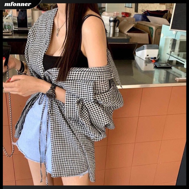 Áo Sơ Mi Caro Tay Dài Dáng Rộng Trẻ Trung Hợp Thời Trang Cho Bạn Gái