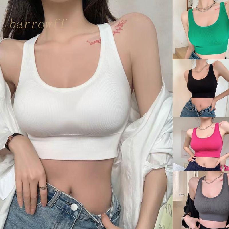 Brroa Áo Tank Top Thể Thao Đơn Giản Có Mút Đệm Mềm Dây Chéo Lưng Ôm Dáng Gợi Cảm Cho Nữ