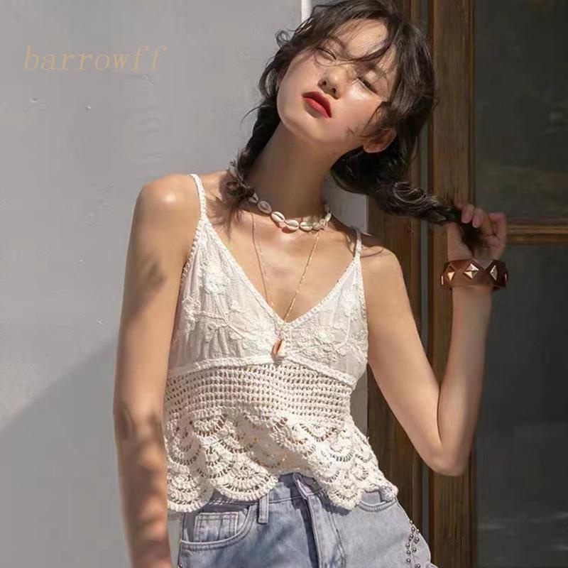 Áo Croptop Hai Dây Phối Ren Gợn Sóng Thời Trang Đi Biển Cho Nữ