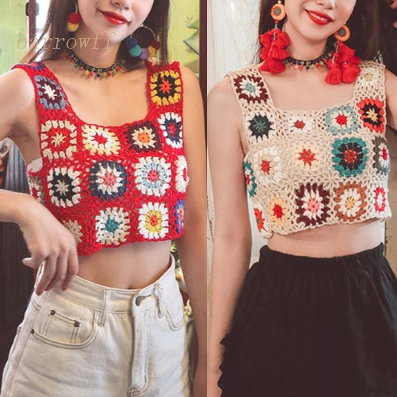 Brroa Áo Croptop Không Tay Họa Tiết Hoa Nhiều Màu Sắc Phong Cách Boho Dân Tộc Cho Nữ