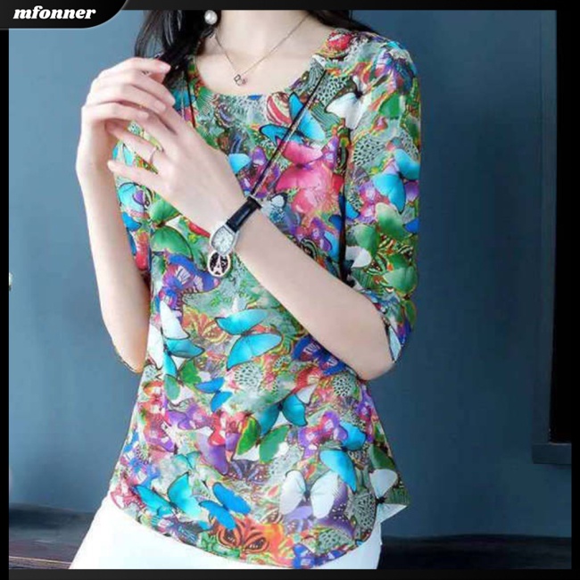 Áo Thun Tay Ngắn Cổ Tròn In Hình Bướm Thời Trang Cho Nữ