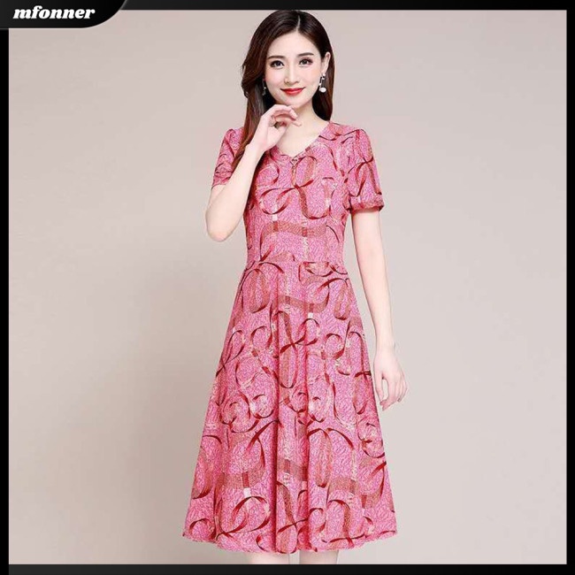 Đầm Midi Lưng Cao Cổ Chữ V In Họa Tiết Thời Trang Thoáng Khí Thân Thiện Với Da