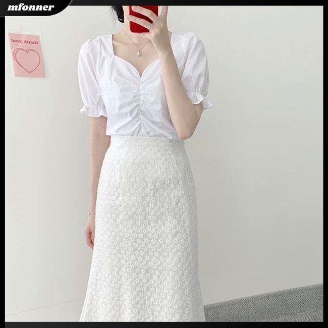 Áo Kiểu Tay Ngắn Phồng Cổ Vuông Thời Trang Mùa Hè Ngọt Ngào Dễ Thương Cho Nữ