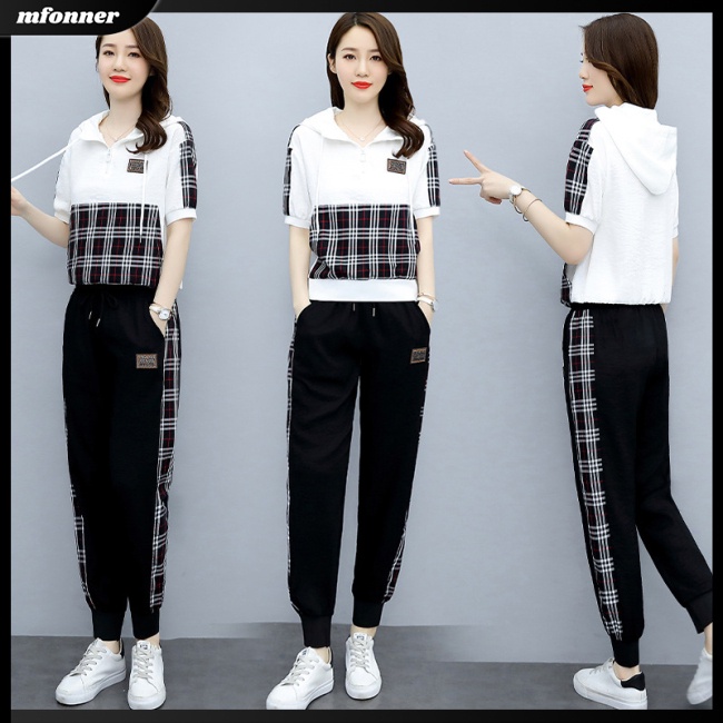 Set Đồ Thể Thao 2 Món Áo Hoodie Tay Ngắn Phối Quần Dài Thời Trang Năng Động Cho Nữ